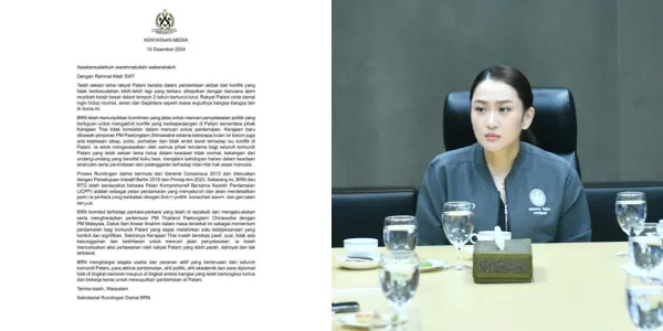 BRN ออกแถลงการณ์เรียกร้องพูดคุยสันติภาพให้เป็นรูปธรรม ก่อน 'แพทองธาร' เยือนมาเลเซีย