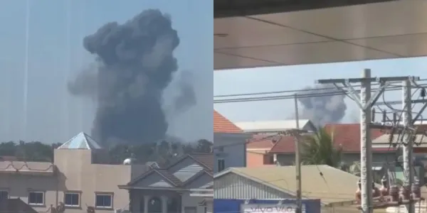 เผยคลิป F-16 ทิ้งระเบิดทำลายคลังอาวุธ จ.อุดรมีชัย กัมพูชา