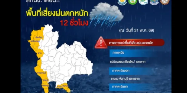 สทนช. เตือน 15 จังหวัดเฝ้าระวังฝนสะสมเกิน 100 มม. ใน 12 ชั่วโมง